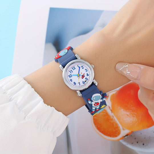 Space-themed kids watch with rocket charm details