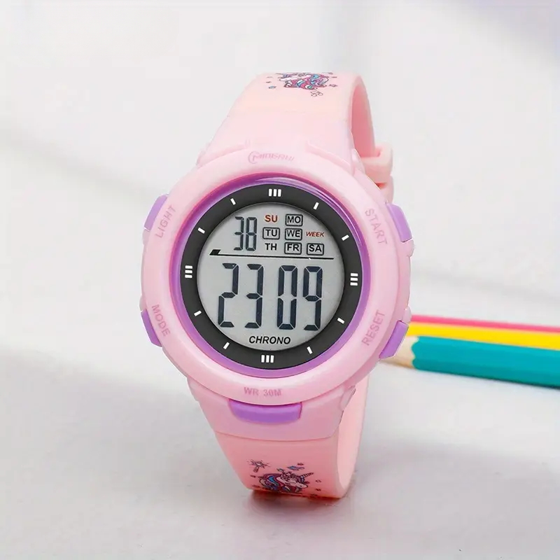 LumaDive pink horse waterproof digital kids watch for ages 3 to 14