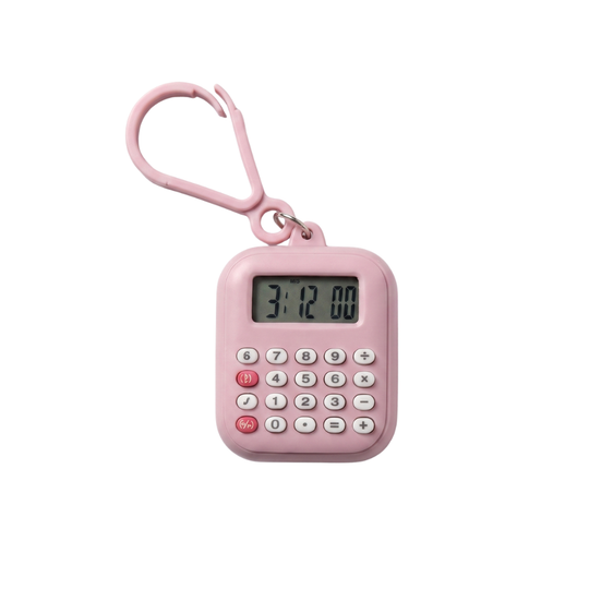 ClipCalc calculator keychain pink with keyring clip