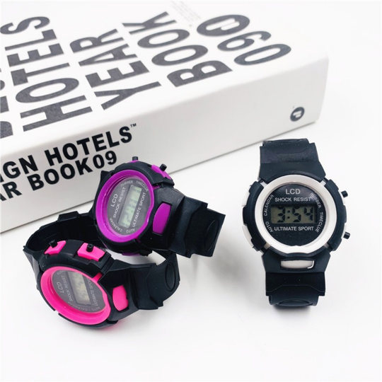 Digital watch with stopwatch alarm and calendar
