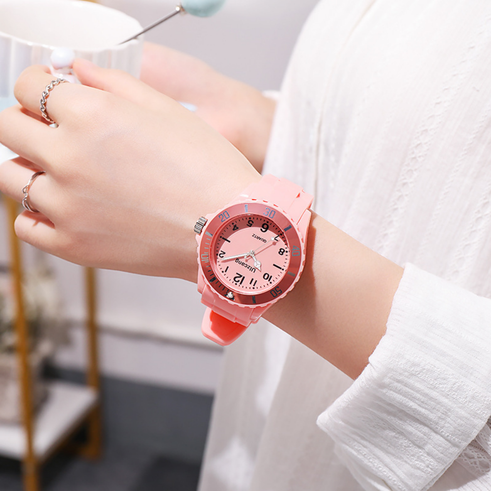 PastelPop pink pastel quartz watch with soft jelly band