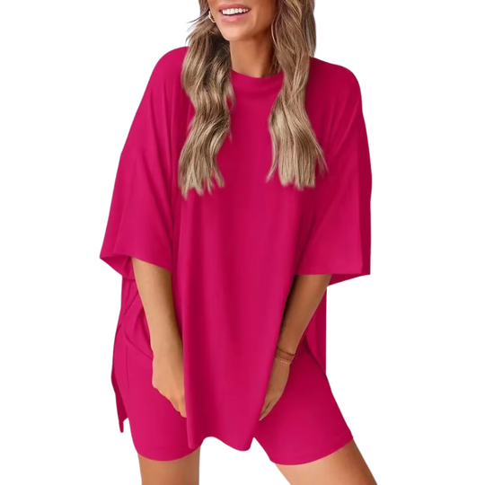 BreezeDuo women's summer set rose red tee and shorts