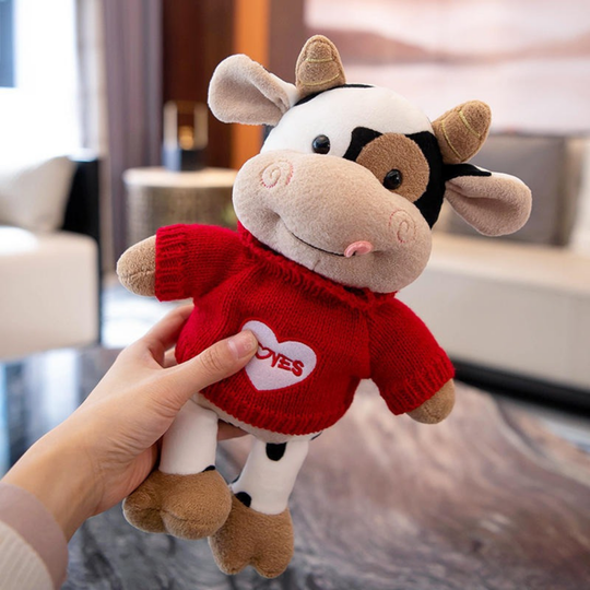 CowCuddle – Cute Cow Plush with Sweater & Mini Bag