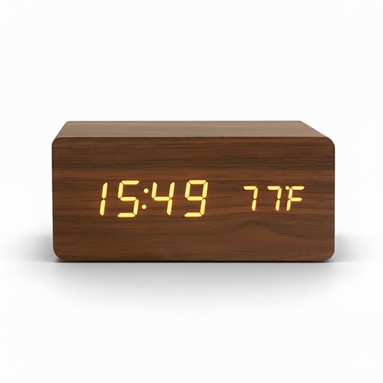 Wooden LED Alarm Clock with Wireless Charging — Calm Mornings
