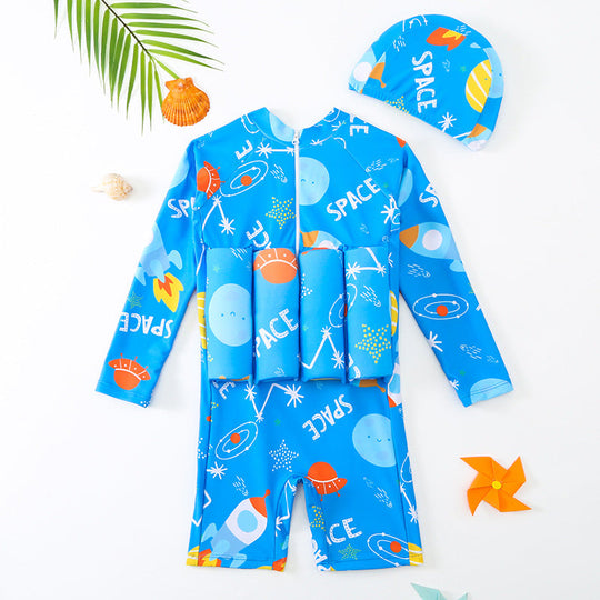 One-piece long-sleeve buoyancy suit for young swimmers