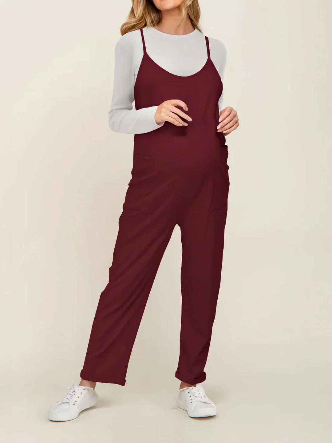 MamaOne maternity jumpsuit dark red relaxed fit