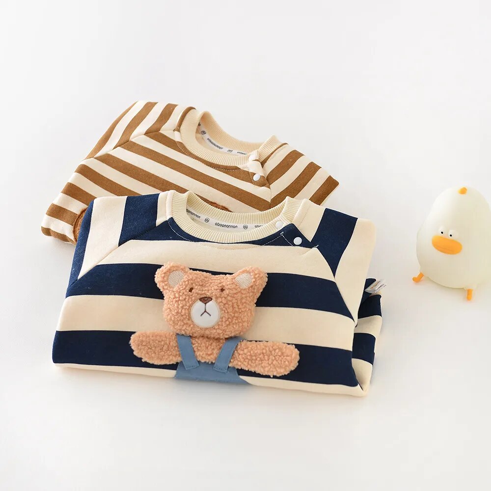 Striped baby romper with long sleeves for warmth