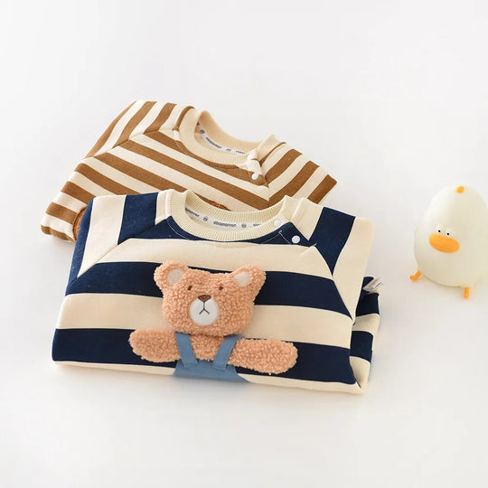 Striped baby romper with long sleeves for warmth