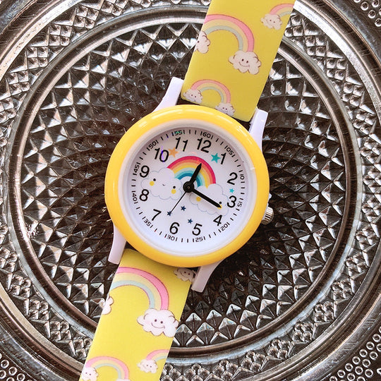 BrightBeam yellow rainbow kids watch encourages time awareness
