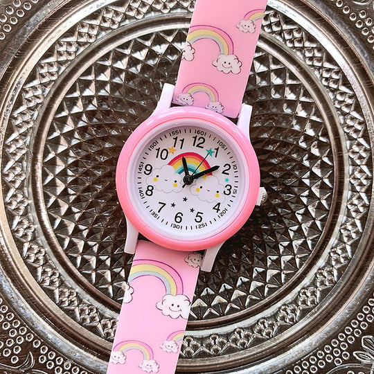 BrightBeam pink rainbow kids watch with colourful rainbow face