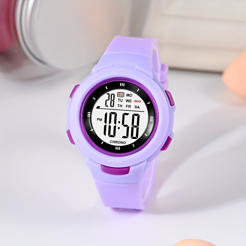 LumaDive purple waterproof digital kids watch handles splashes