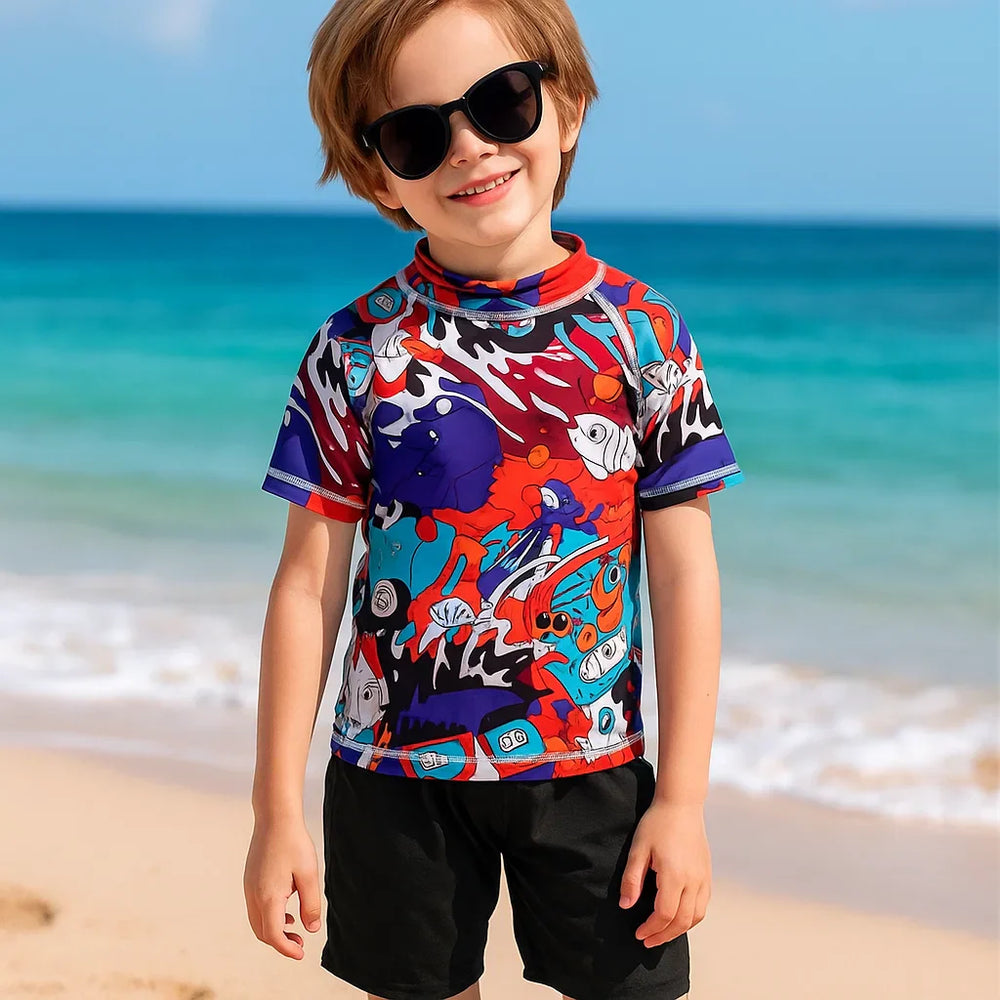 Anti-UV kids swim shirt protects skin in the sun