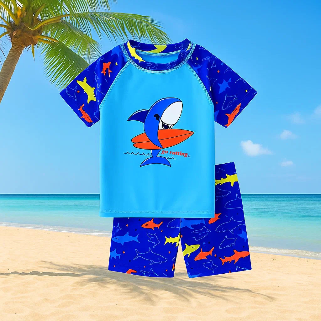 Cheerful print swim set boosting confidence at pool