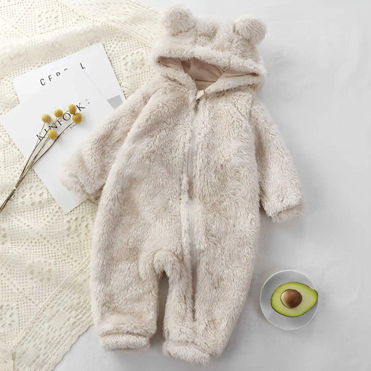 BearHug baby onesie with bear ears beige