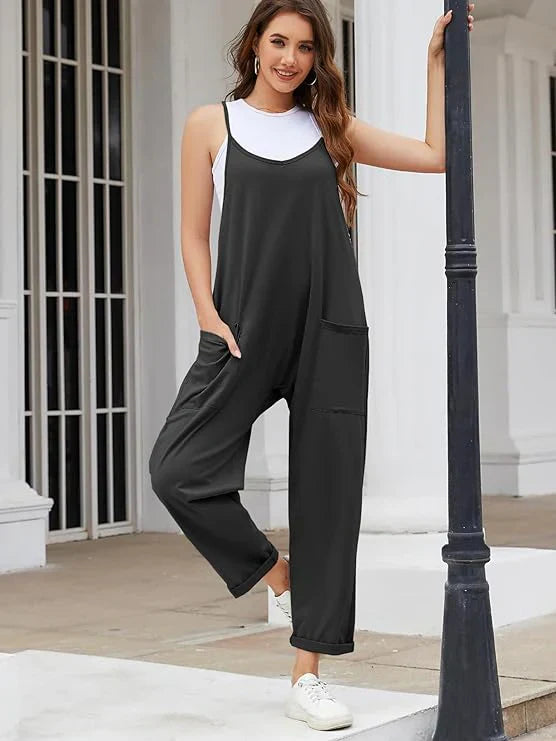 Stretchy maternity jumpsuit for pregnancy and postpartum