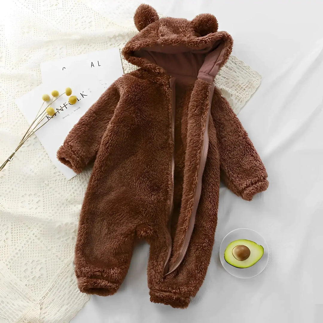 BearHug baby onesie with bear ears brown