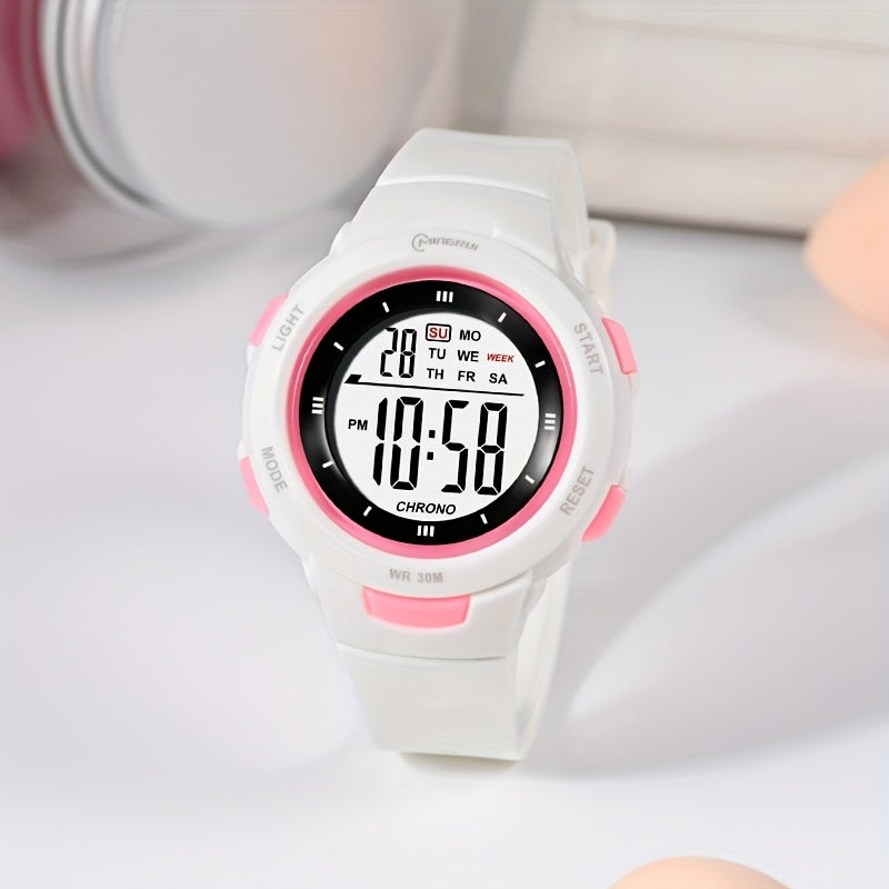 LumaDive white waterproof digital kids watch with glow display