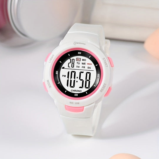 LumaDive white waterproof digital kids watch with glow display