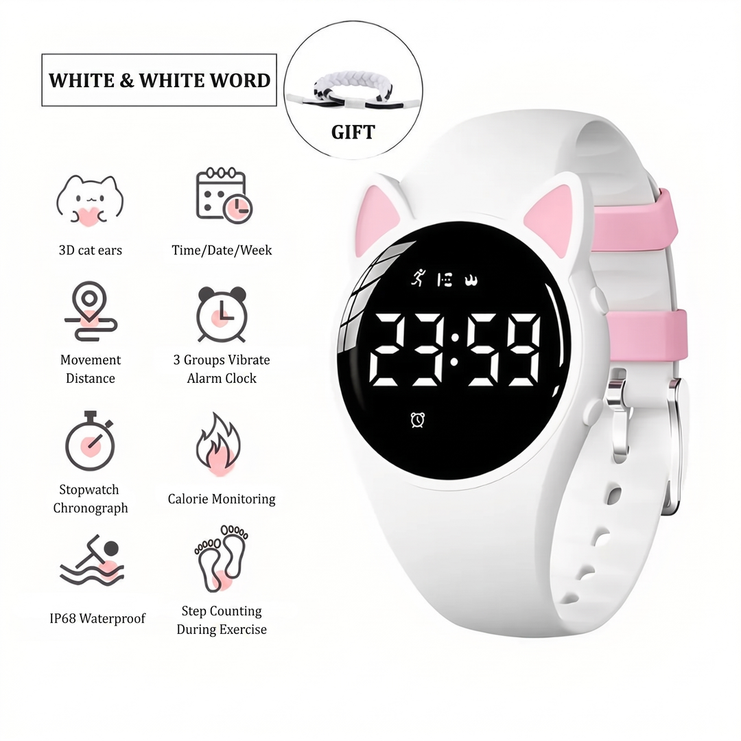 Kids sport watch displaying calories and distance