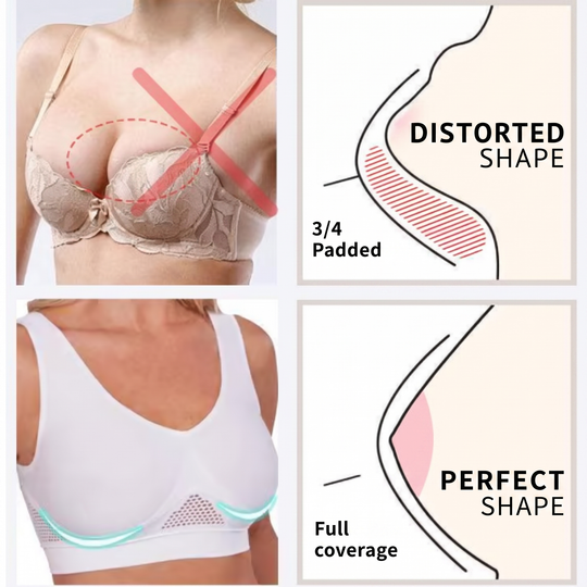 Breathable wire-free lift bra supporting natural shape