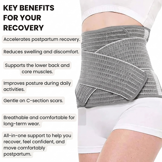 Postpartum compression band supporting healing body