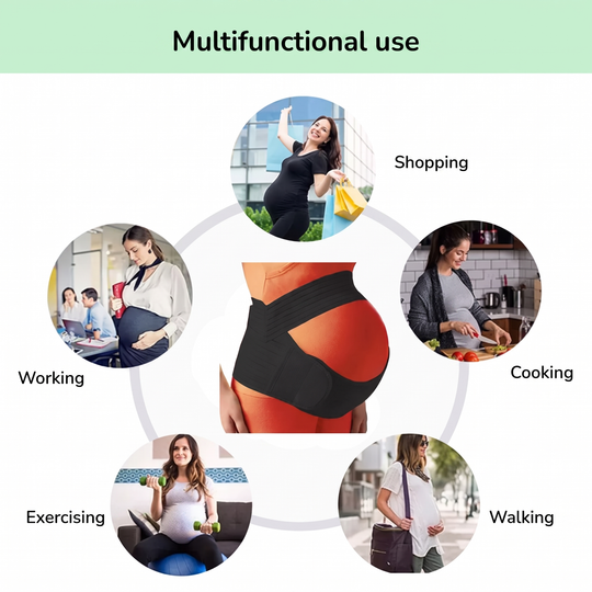 Pregnancy support belt easing abdominal strain