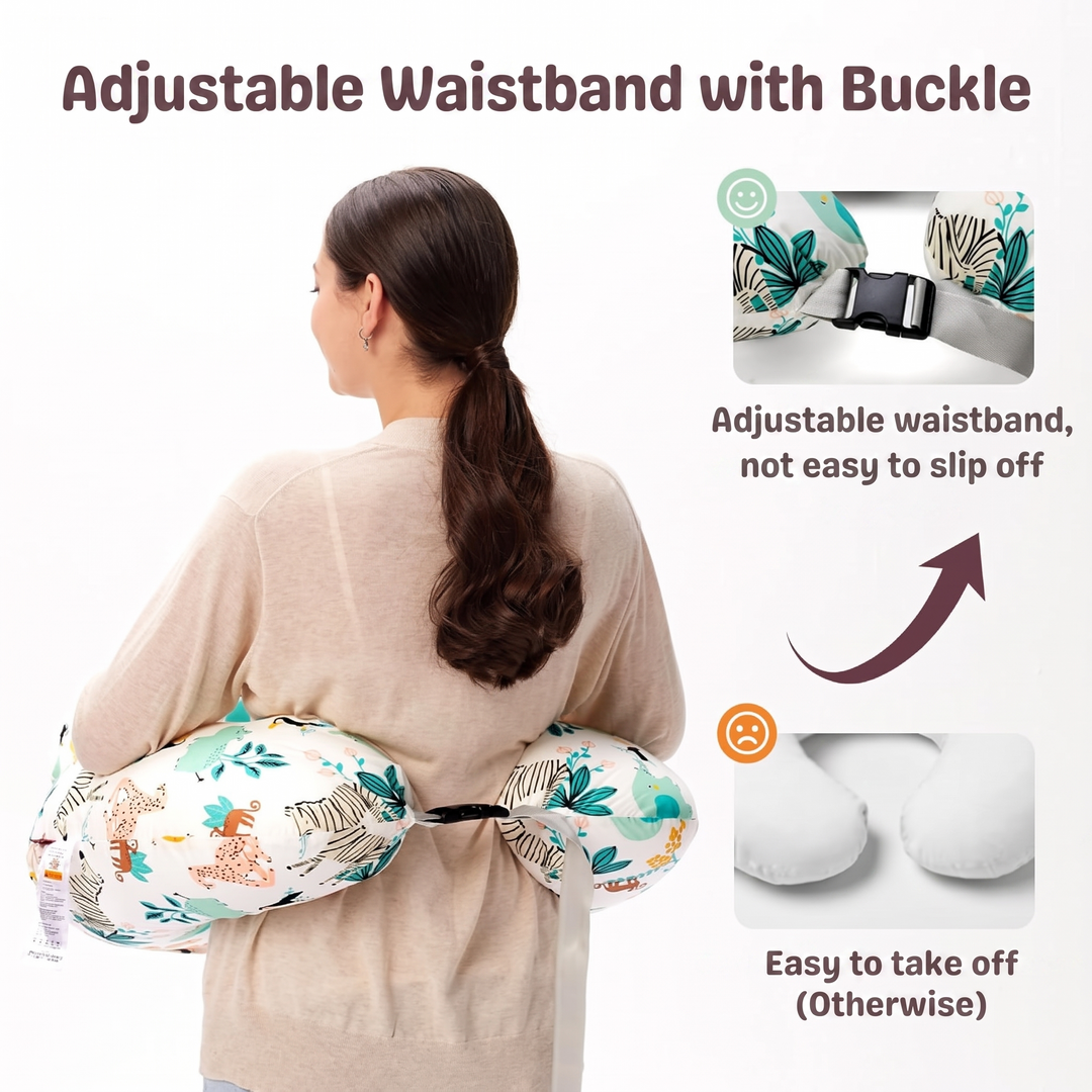 Nursing pillow holding baby at ideal feeding height