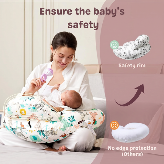 Mom using nursing pillow for comfortable feeding