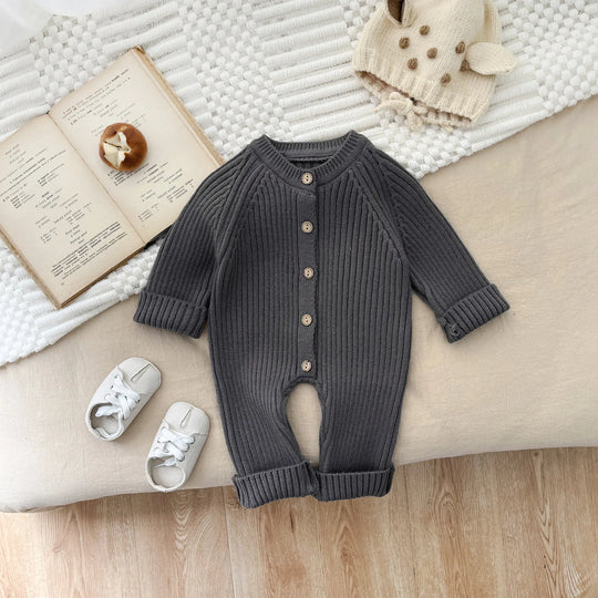 BerrySnug soft knit baby romper grey