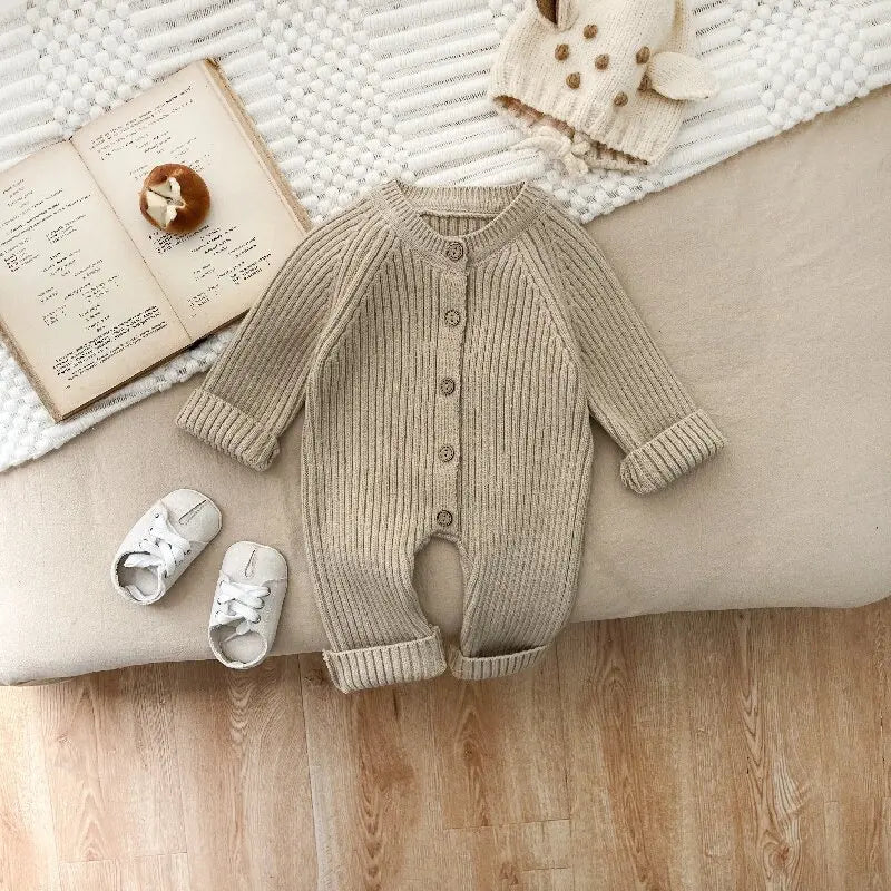 BerrySnug soft knit baby romper khaki