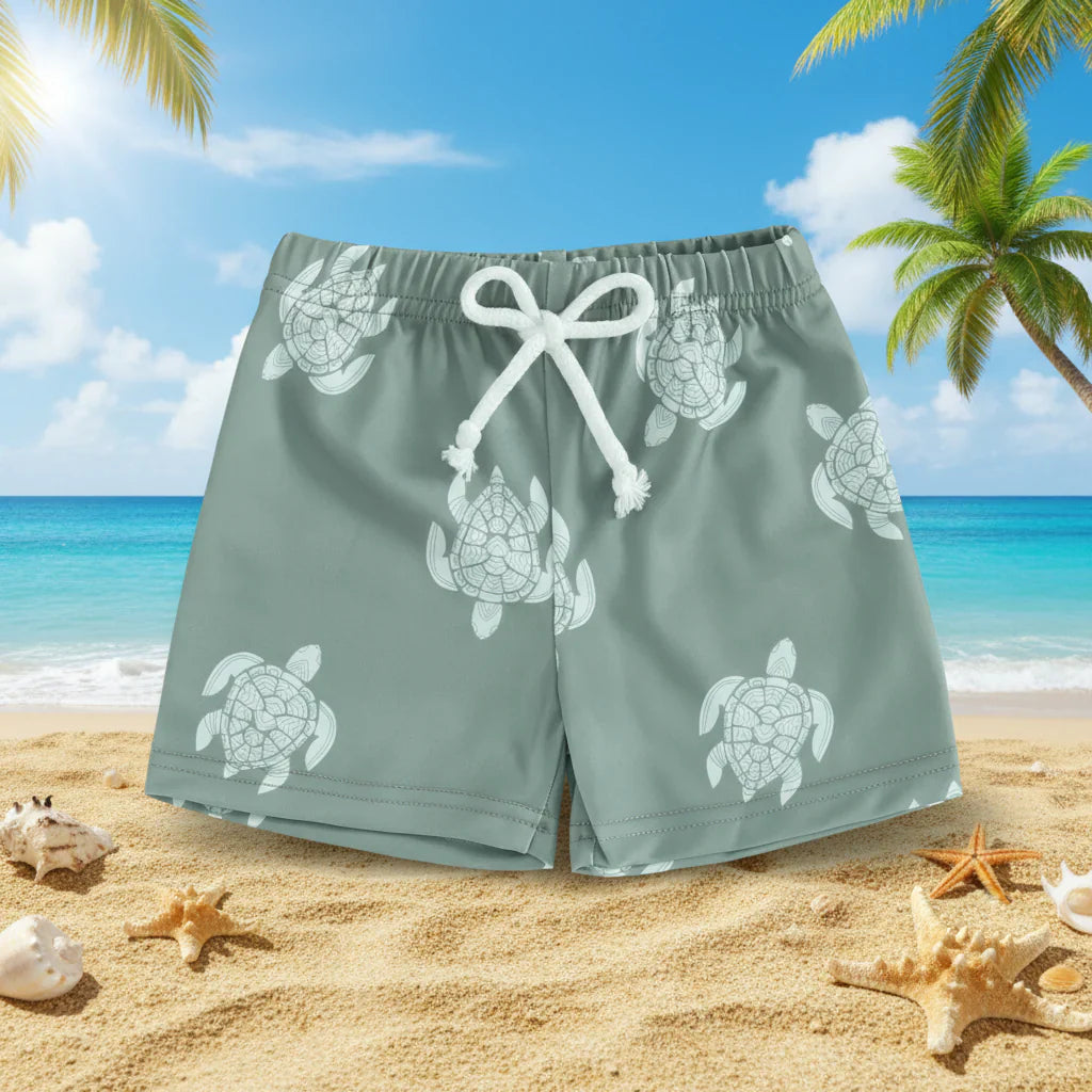 SunPebble kids swim shorts sea turtle