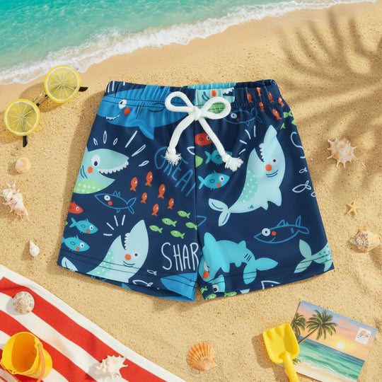 SunPebble kids swim shorts sharks