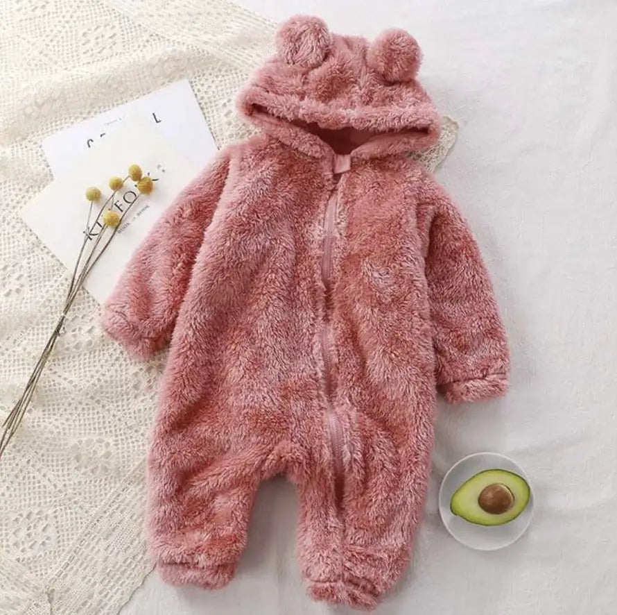 BearHug baby onesie with bear ears pink