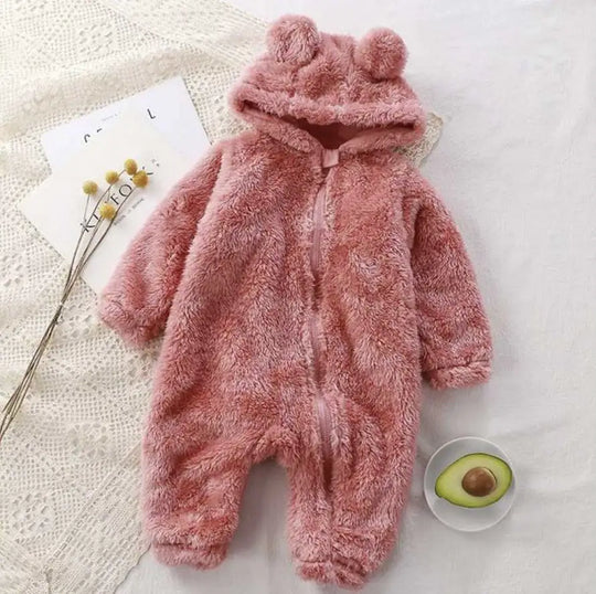 BearHug baby onesie with bear ears pink