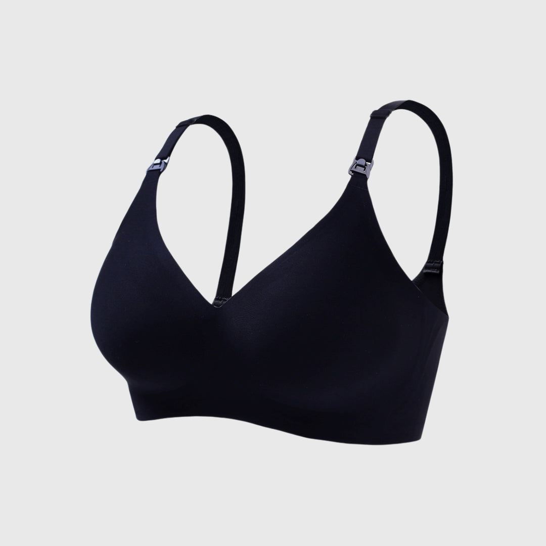 MamaGlow seamless nursing bra black wireless support
