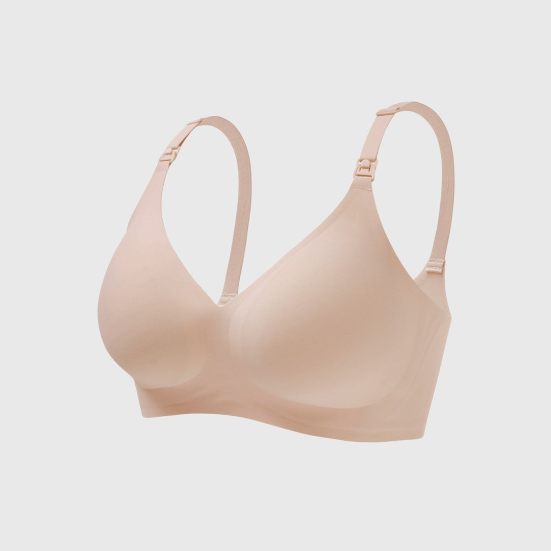 MamaGlow seamless nursing bra beige wireless support