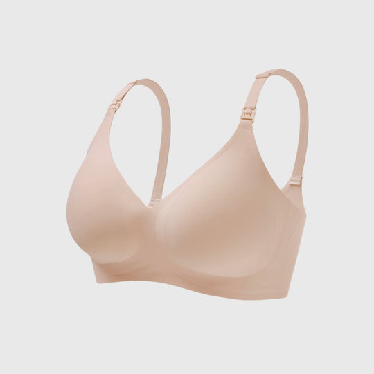 MamaGlow seamless nursing bra beige wireless support