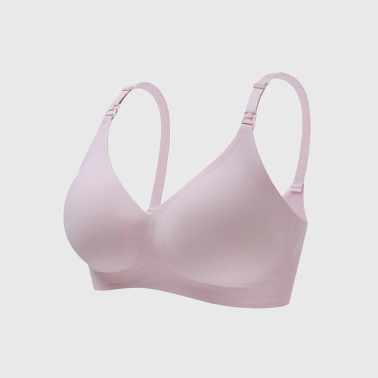 MamaGlow seamless nursing bra pink wireless support