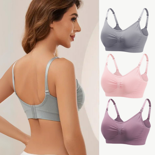 MamaTrio seamless nursing bra grey pink plum 3-pack