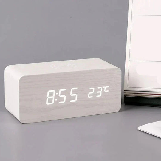 Wooden LED Alarm Clock with Wireless Charging — Calm Mornings